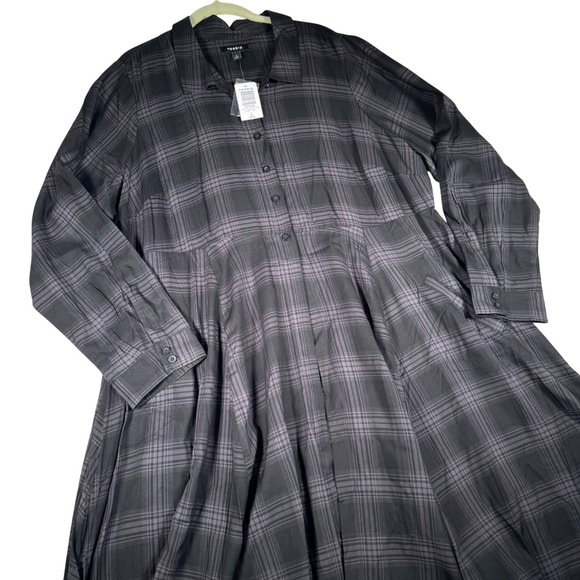 torrid Dresses & Skirts - Torrid Shadow Plaid Button Front Shirt Kimono Dress Grey Black NWT 2 2X | Goth